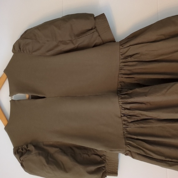 English Factory Olive green Preppy Puffy Sleeves Mini dress Side Pockets Size XS - Picture 12 of 13
